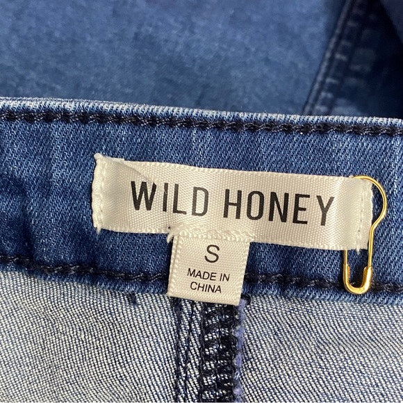 WILD HONEY button front pockets cotton polyester blend denim jean mini skirt S - Picture 3 of 5